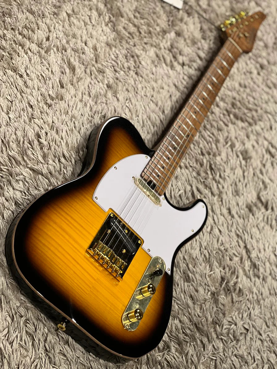 MT-1 FM 22 Deluxe Hotrail with One Piece Roasted Flame Neck in Brown Sunburst
