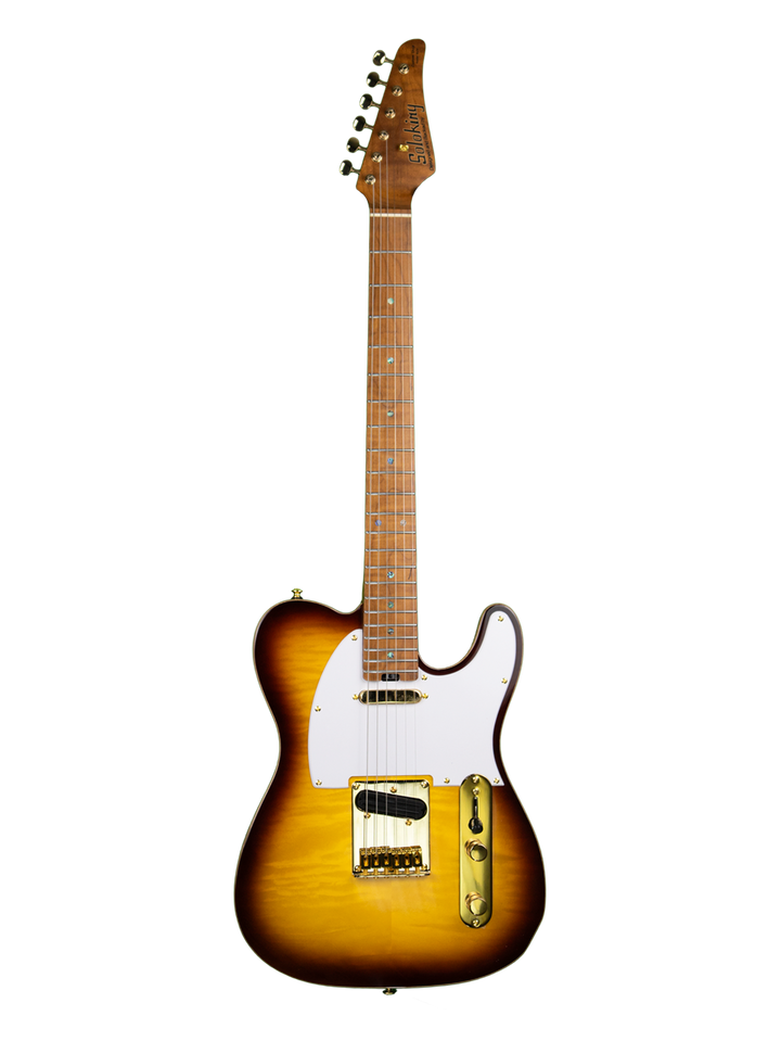 MT-1 FM 22 Deluxe Hotrail with One Piece Roasted Flame Neck in Brown Sunburst