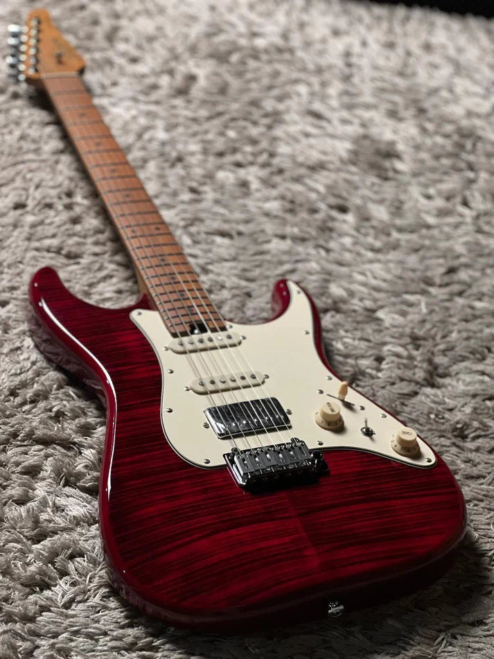 MS-11 Classic MKII in Transparent Red with Roasted  Maple FB and 5A Flame Top Nafiri Special Run