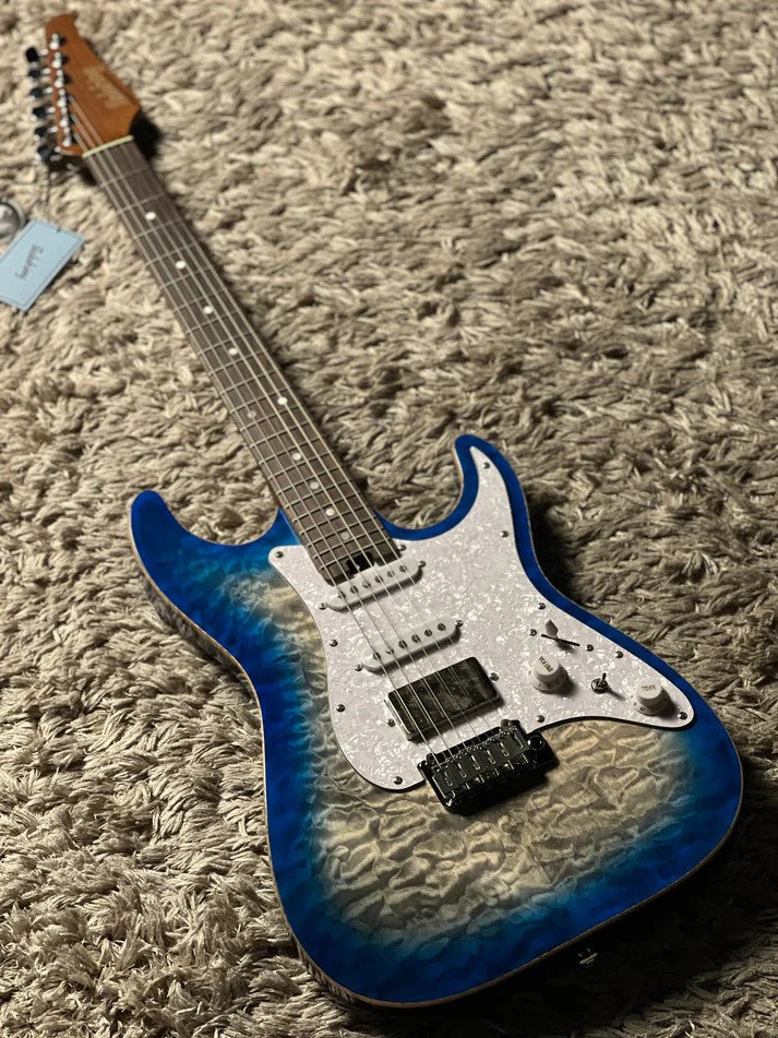 MS-1 Classic MKII Flat Top in Iridium Blue Burst with  5A Quilt Top Nafiri Special Run