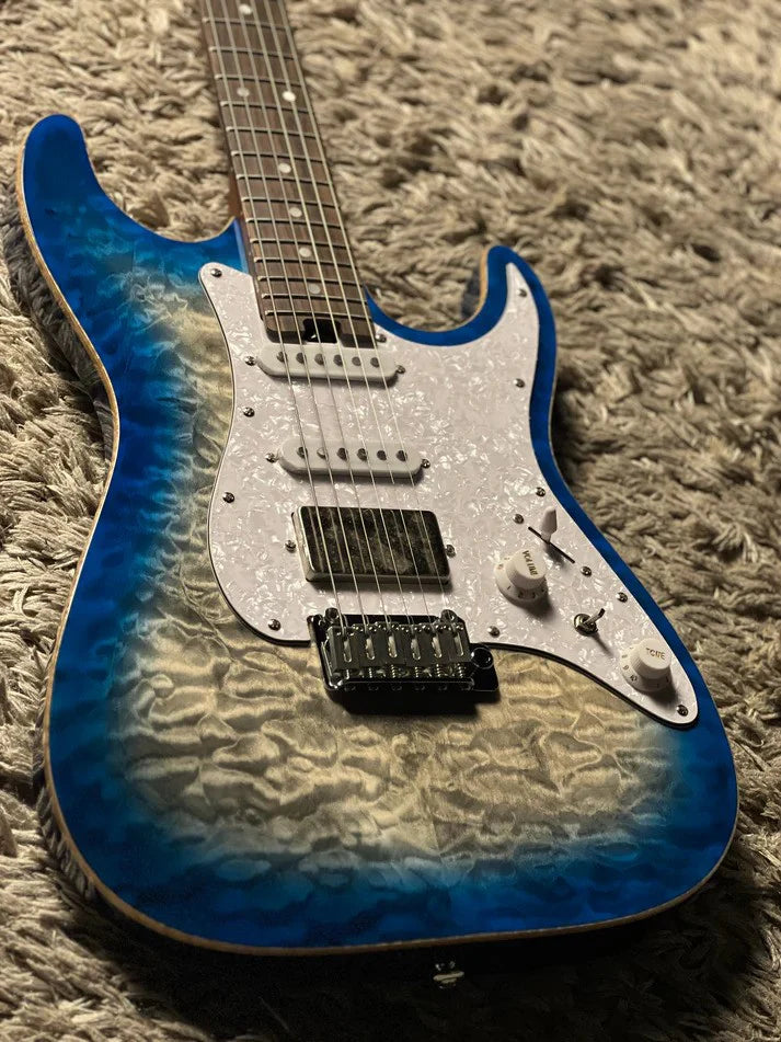 MS-1 Classic MKII Flat Top in Iridium Blue Burst with  5A Quilt Top Nafiri Special Run